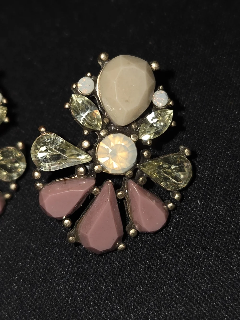 Vintage Style Pink Cream Rhinestone Cluster Pierced Earrings .75 x 1